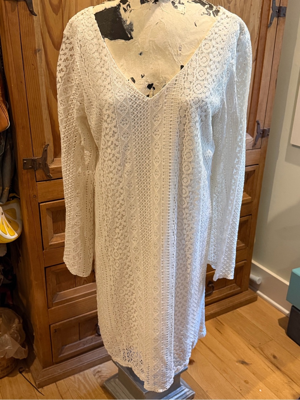 Wrangler Women's Cream Lace Shift Dress, Sz M